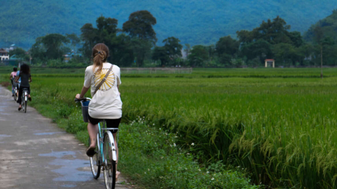 Faire du vélo à travers les rizières de Mai Chau