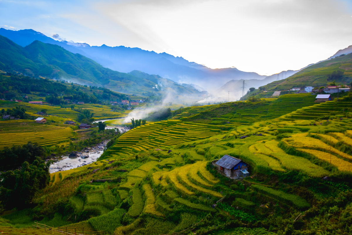 Rizières en terrasses de Sapa au lever du soleil